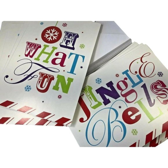 22 Jingle Bells Oh What Fun Christmas Greeting Cards Pastel Pink Blue Green Red - Picture 1 of 6